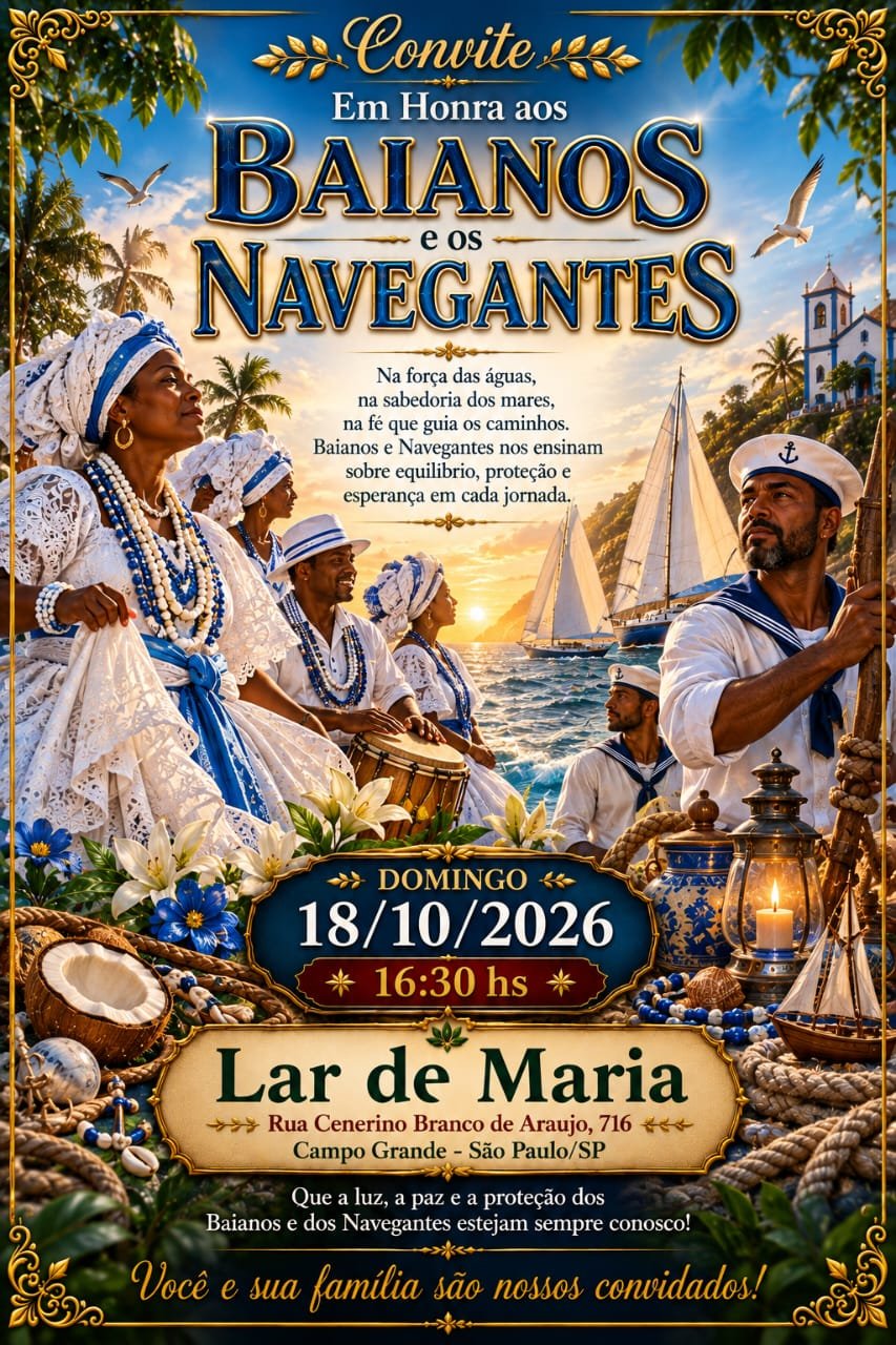 Convite Em Honra aos Baianos e os Navegantes - Domingo 18/10/2026 às 16:30 hs